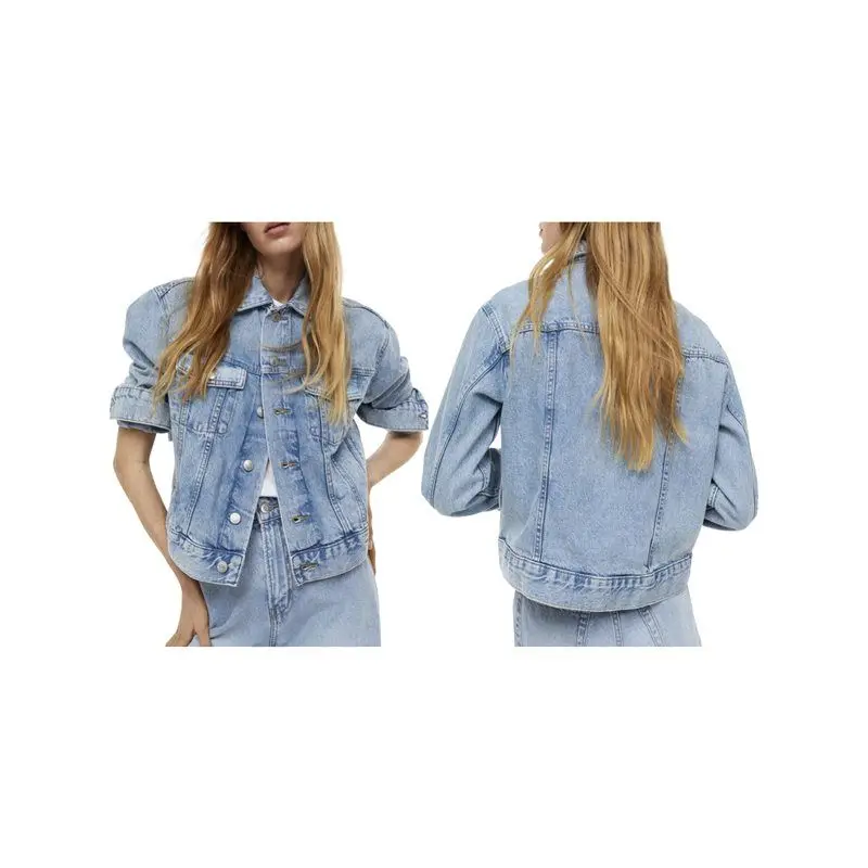 IALJ-سترة جينز قصيرة ملونة بأكمام 3/4 للنساء من قماش الدنيم خفيف وغسول قصير معطف سائق الشاحنة