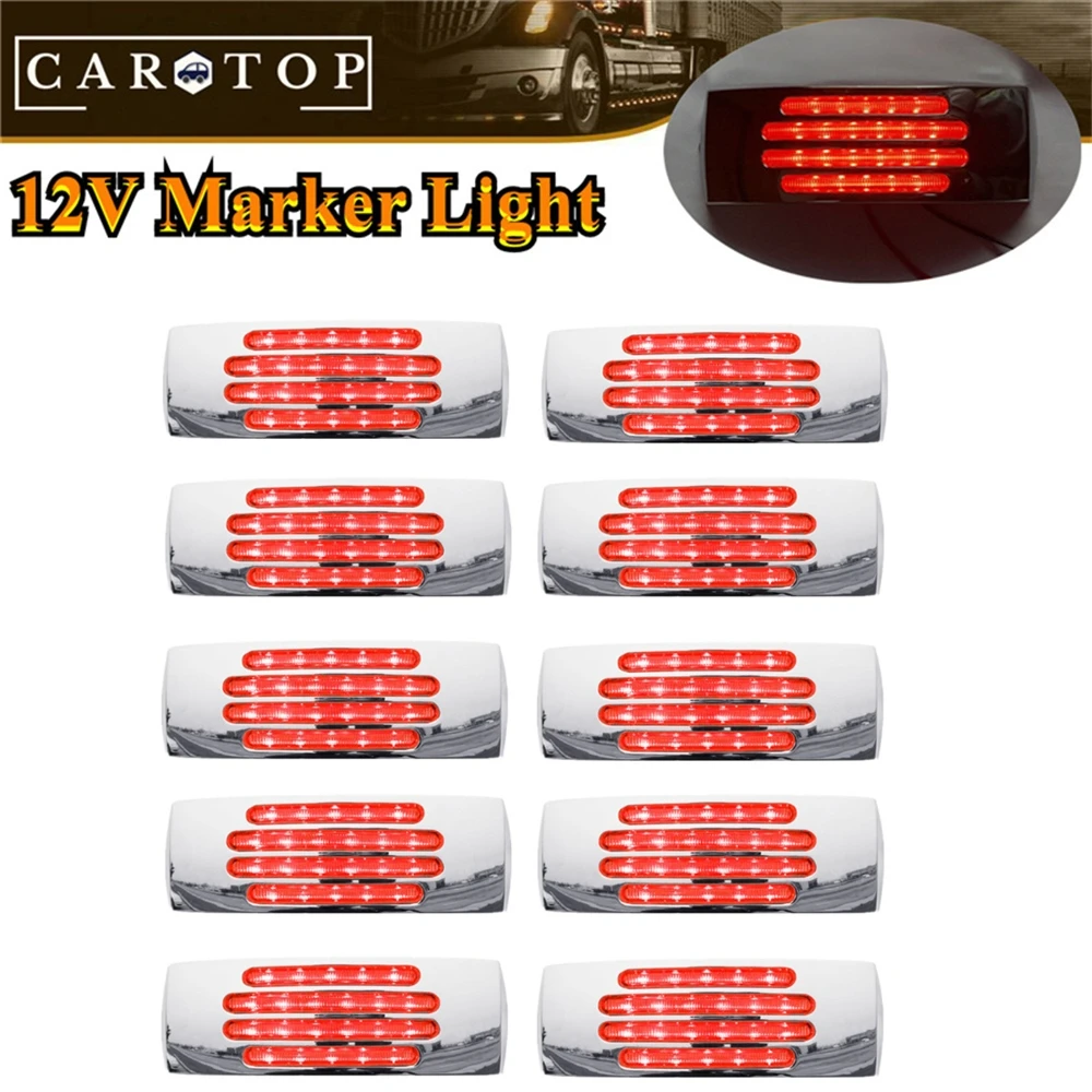 

10PCS Red Truck Side Marker Lights 22LED Side Lights Caravan Trailer LED Lighting 12v Truck Tail Rear LED Crome for Freightliner