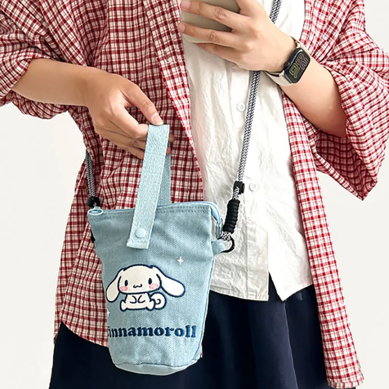 

Cartoon Cute Children'S Bucket Bag Casual Denim Canvas Handbag Mini Crossbody Bag Embroidered Phone Bag