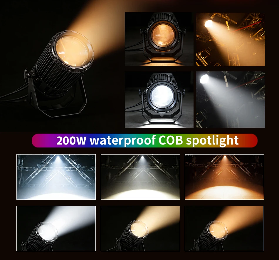 aicpose 200W Wasserdichtes Zoom-COB-Licht Kaltweiß Warmweiß Stroboskop Bühneneffekt DMX Publikumsstrahler Event-Bühnenlicht – Detail 9