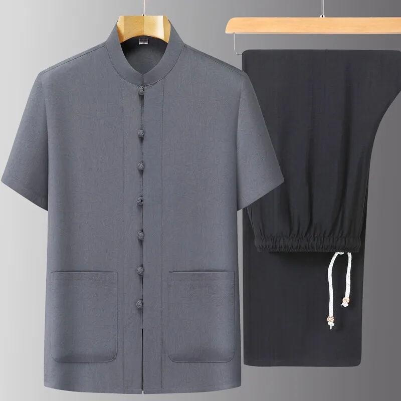 ملابس رجالية طقم سويت شيرت صيفي غير رسمي ملابس رياضية مع قمصان وسراويل 2 قطعة ملابس عمل مريحة #3