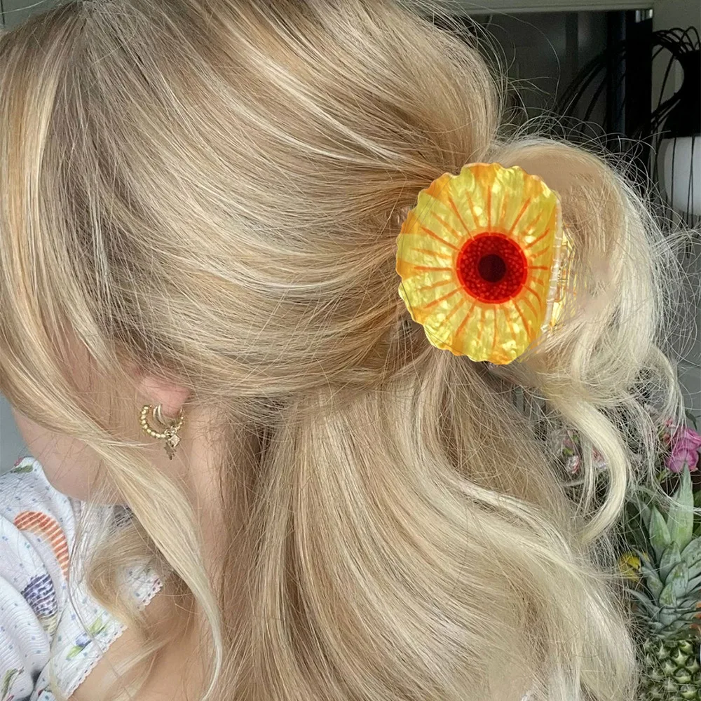 Spring Flower Sunflower Acrylic Hair Claw Half Up Ponytail Holder Shark Style Clasp Chunky Resin Hair Pin