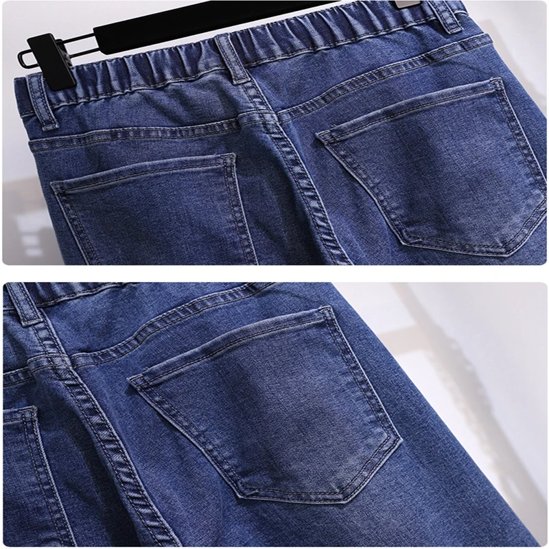 Autumn and winter ladies' new plus size jeans 7XL 6XL 5XL elastic high waist fashion pocket zipper slim casual loose jeans.