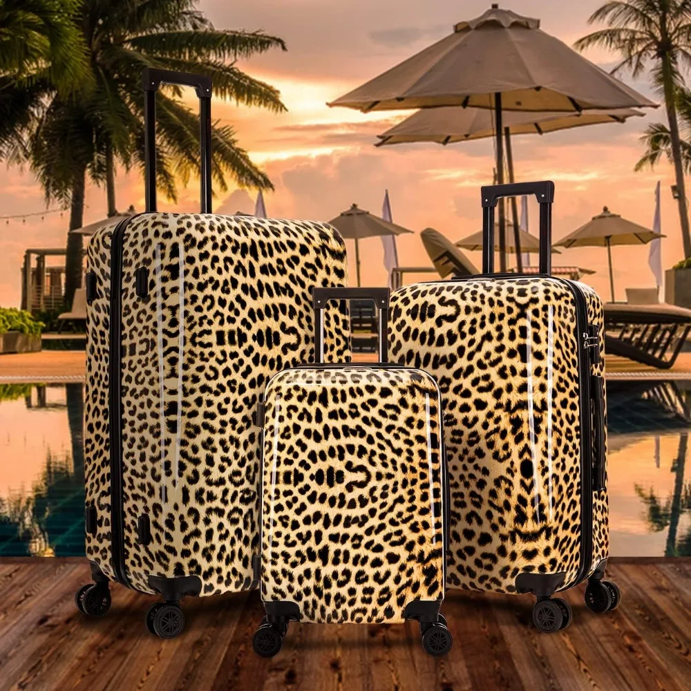 Lightweight Durable Hardside Spinner Luggage | Cheetah Print Suitcase with Handle and Trolley | Travel Bag for Long Trips
