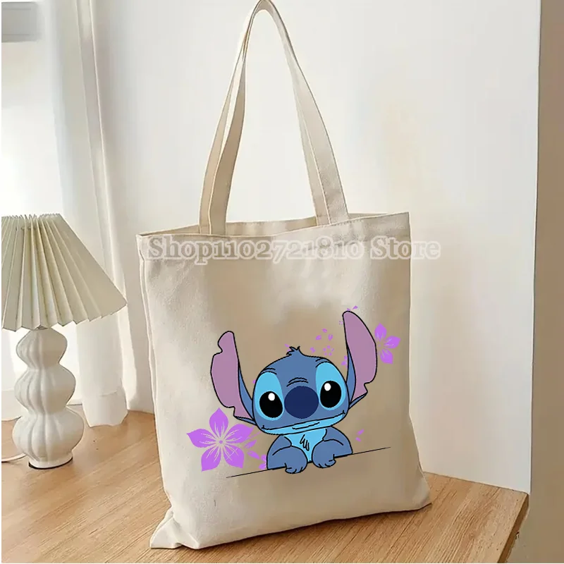 Stitch Canvas Bag Cotton Anime Cartoon Shopping Tote Pouch Light Commuter Shopping Packet Simple Fashion Women Shoulder Bag Gift