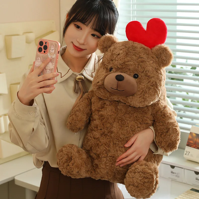 محفظة عملات معدنية دمية قطيفة من Kawaii Love Bear ، سحاب رأس قابل للفصل ، حقيبة سفر لعبة لينة ، يمكن استخدامها كدب بني