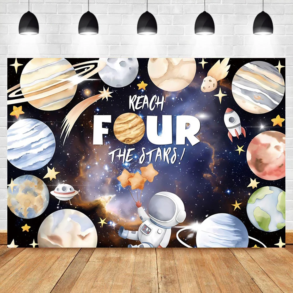 Universe Space Photography Backdrop Kids Birthday Astronaut Planet Blue Starry Sky Clouds Boys Party Decor Photocall Background