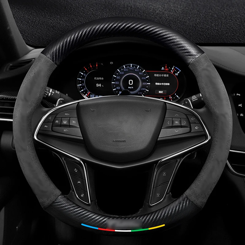 

Подходит для Cadillac ATS CT4 CT5 CT6 CTS XT5 XTS XT6 Escalade XLR, замшевый противоскользящий чехол на руль из углеродного волокна, автоаксессуары