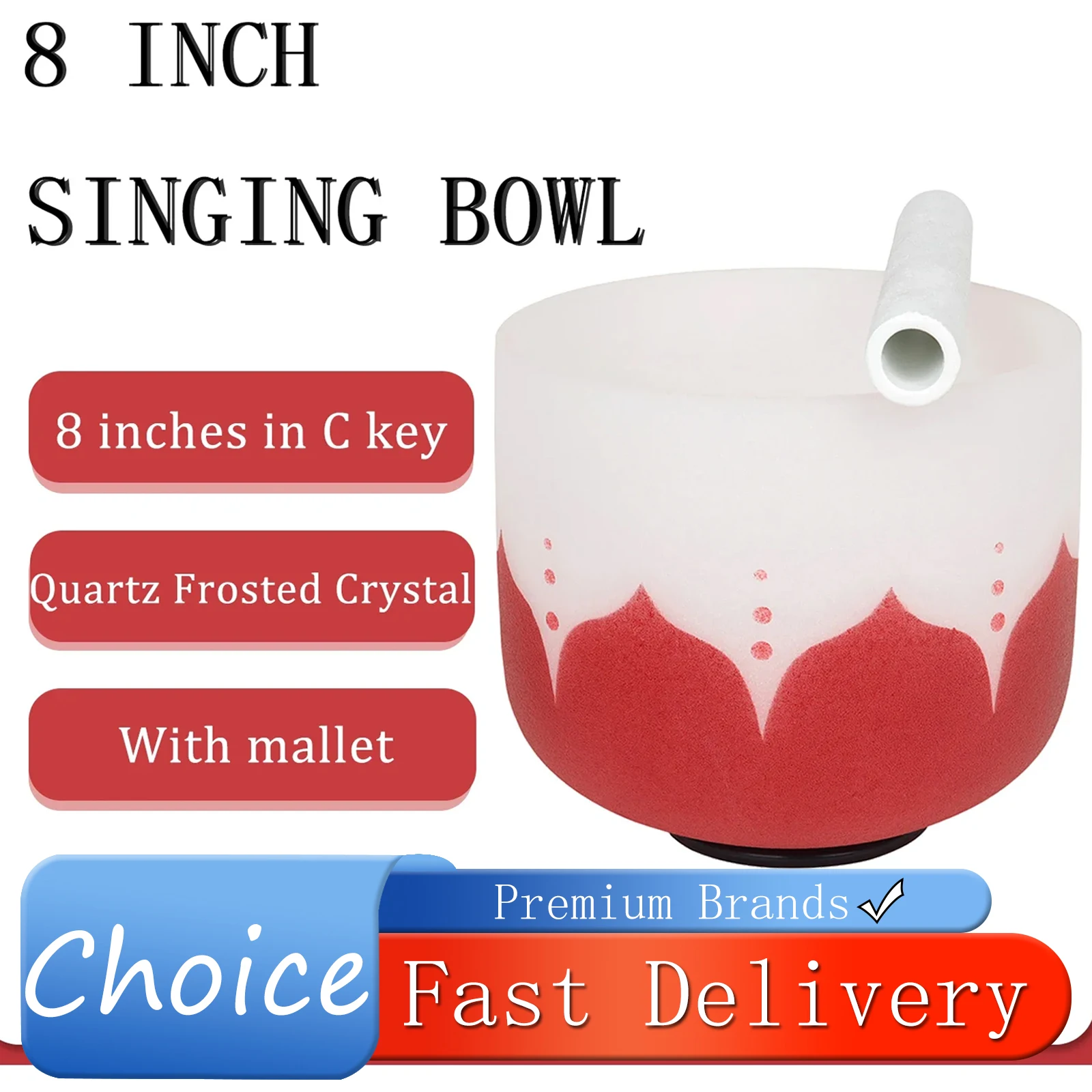 

Медитационная чаша IRIN 8 дюймов, ключ C, матовая, из кварцевого хрусталя, с красным резиновым кольцом, бесплатный молоток, ударный инструмент