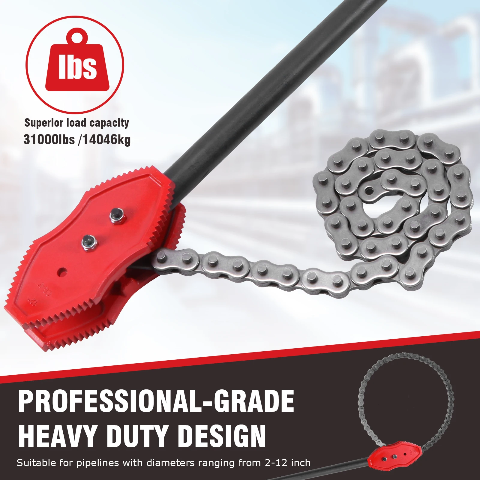 

64in Chain Pipe Wrench W/ 56.7in Chain Length Heavy-Duty Chain Wrench Heavy-Duty Chain Pipeline Tool for 2-12in Pipe Diameters