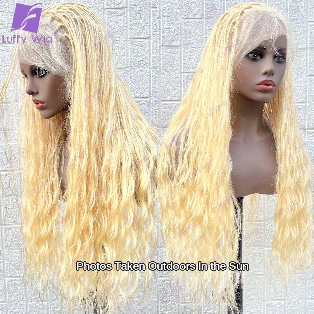 Capelli umani 613 parrucche intrecciate scatola senza nodi treccia parrucca piena del merletto Pre pizzicati capelli del bambino Boho parrucca intrecciata estremità ricci bionde per le donne