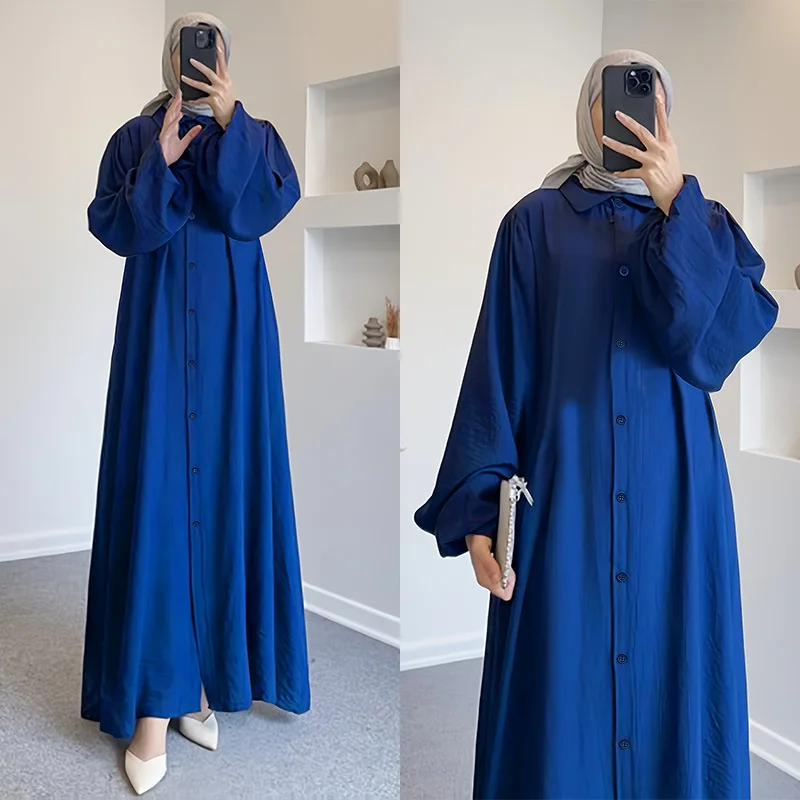 

Внешняя торговля, новая повседневная женская одежда большого размера, юбка с грудью, мусульманское весенне-осеннее однотонное свободное платье с лацканами, халат