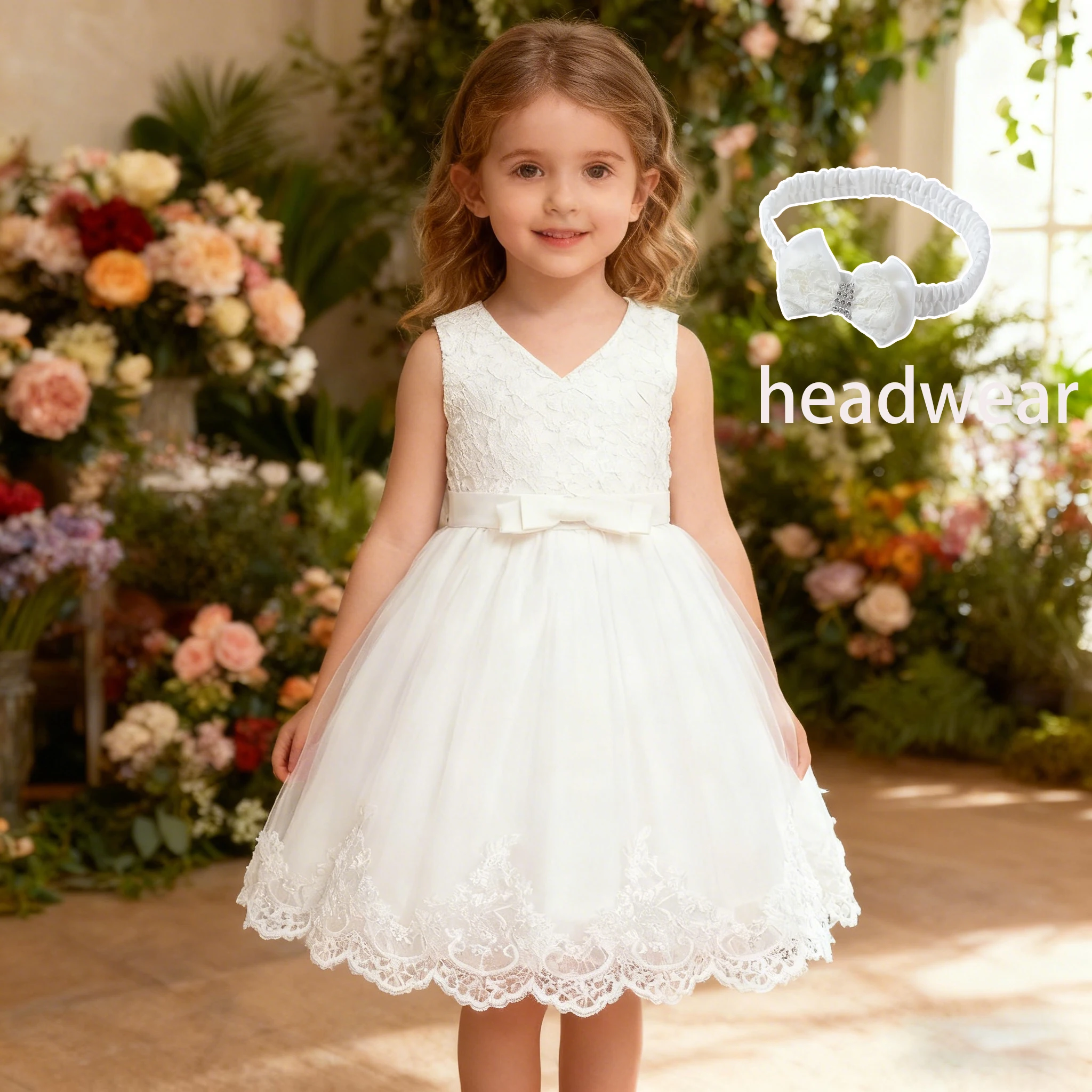 Mädchen Elegantes Kleid für Mädchen Kleinkinder Kinder Weißes Hochzeitskleid Taufe Zeremonie Vestidos Festliches Kleid Neujahrskleidung