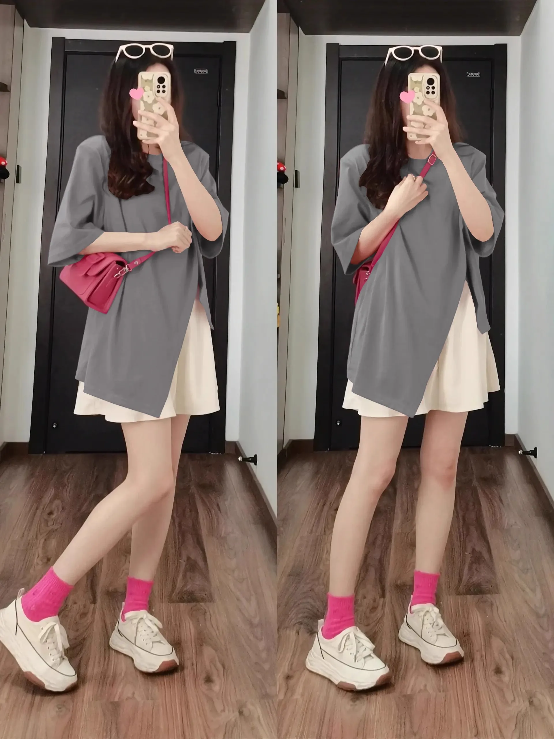 

plus Size Casual Sportswear Set Women Summer Loose High Waist Short Sleeve Two Piece Set Asymmetrical A-Line Skirt