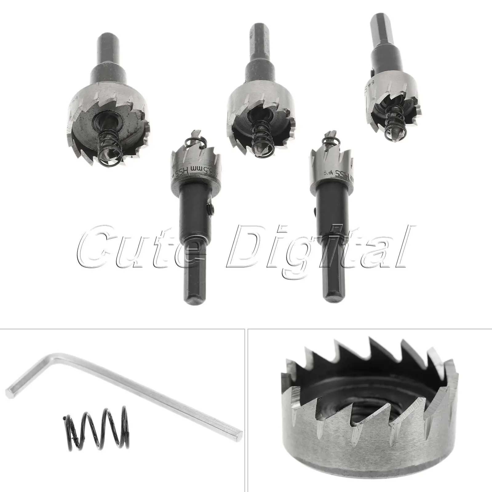 5PCS 드릴링 액세서리 목공 도구 16-30mm HSS 드릴 비트 초경 팁 고속 강철 구멍 톱 미니 드릴 + 렌치