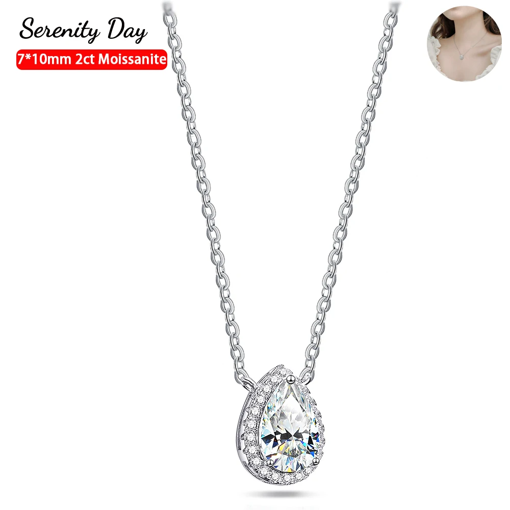 Serenity Day D Color 7*10mm 2 Carat Drop Pear-shaped Moissanite Pendant Necklace For Women 100% S925 Sterling Silver Plate Pt950