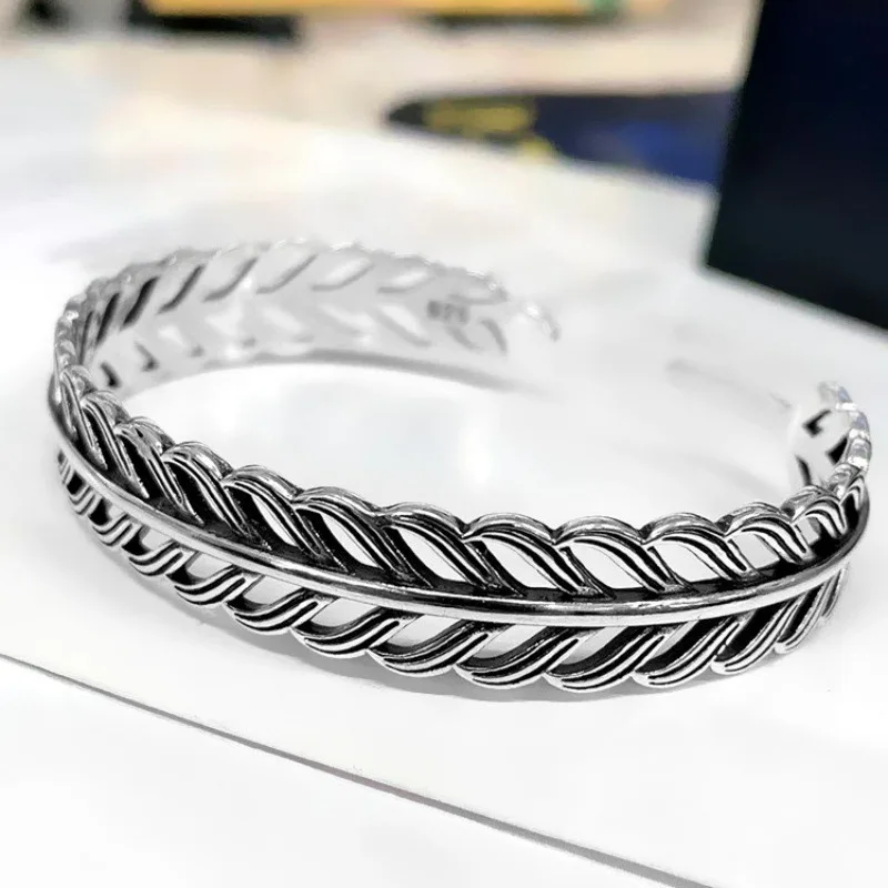 Women's 925 Sterling Silver Hollow Leaf Opening Bracelet