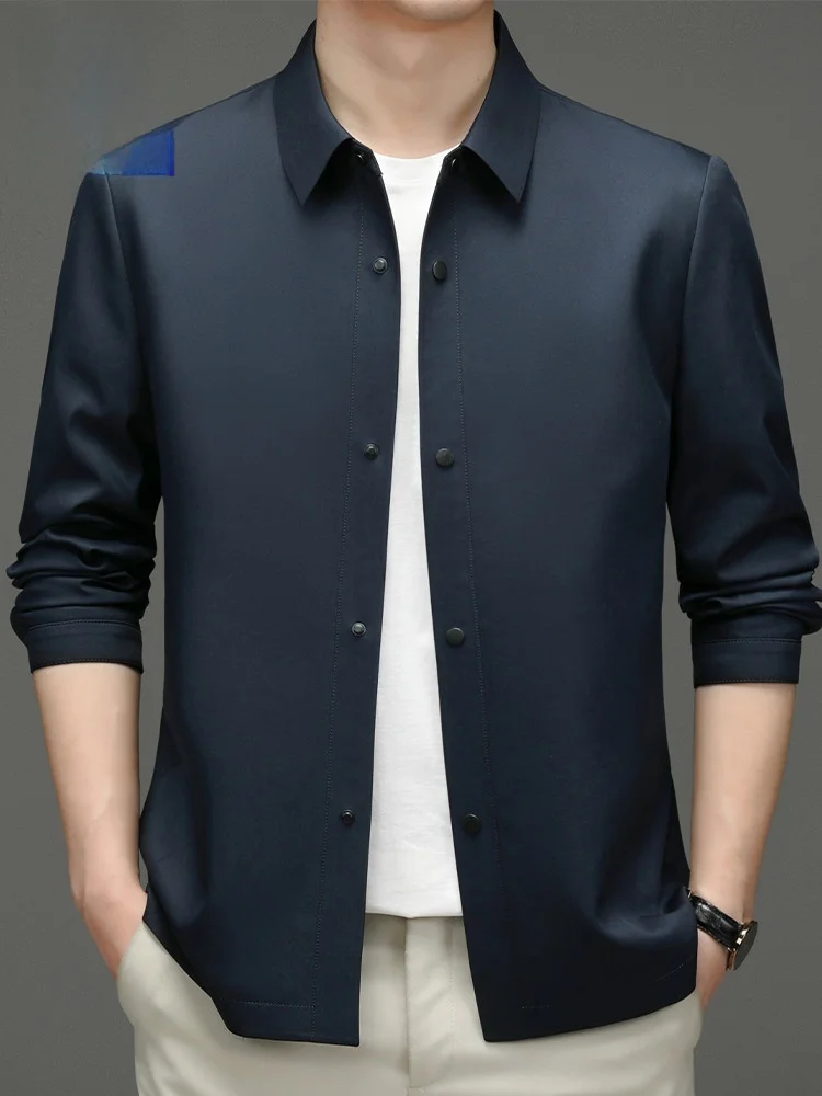 

Lormen Men's Casual Busin Jaet Loose Fit Turn-down Collar ort Sle Windbreaker Coat Spring Autumn New Arrival