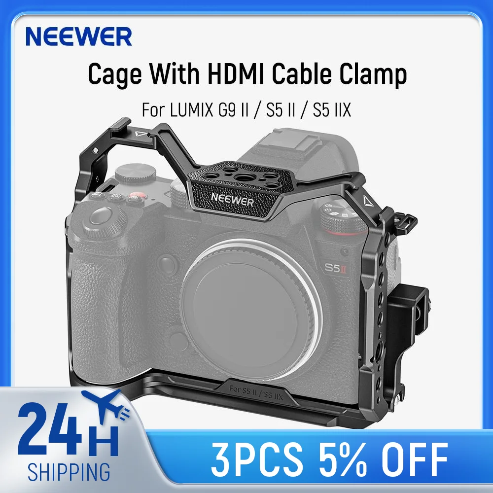 NEEWER Camera Cage For Panasonic LUMIX S5 II/S5 IIX G9 II Video Rig With HDMI Cable Clamp NATO Rail, Arca QR Base