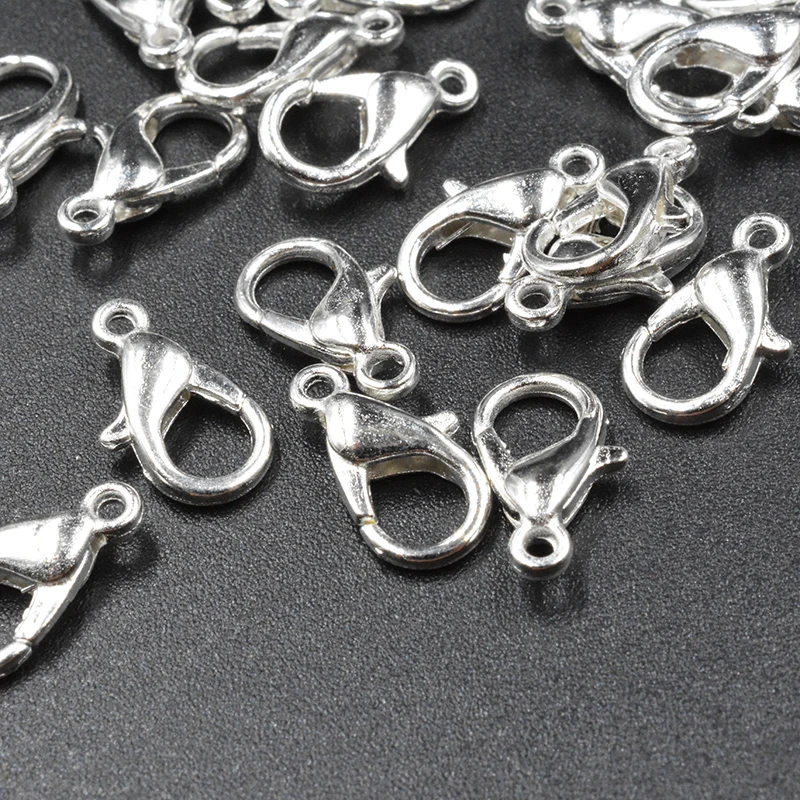 Ganchos de cierre de langosta para collar, conectores de extremo de aleación de Metal para fabricación de joyas, 50 piezas, 12x6mm, 10x5mm, 14x7mm,