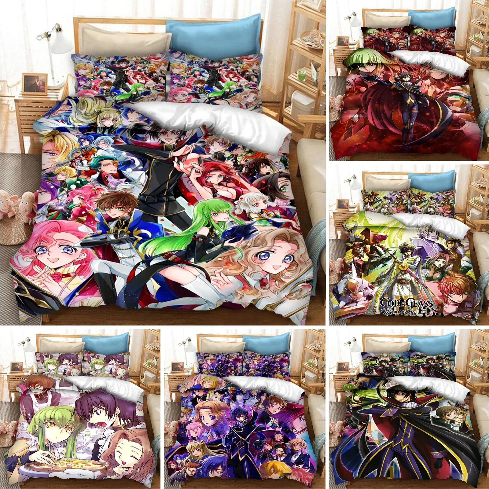 

3D Printed Anime Code Geass Duvet Cover Lelouch C.C. Bedding Set Double Twin Full Queen King Adult Kids Bedclothes Quilt Cover