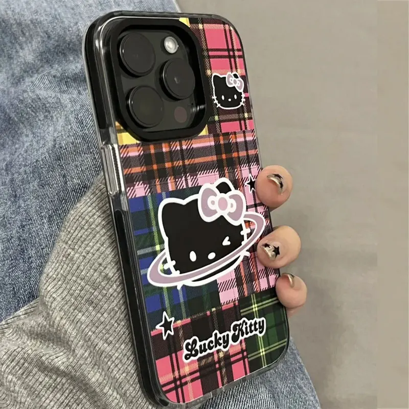 جميل مرحبا كيتي محظوظ حامل جراب هاتف آيفون 16 15 14 12 13 11 برو ماكس XR XS ماكس 7 8 زائد صغير Kawaii Y2K لطيف الغطاء الخلفي