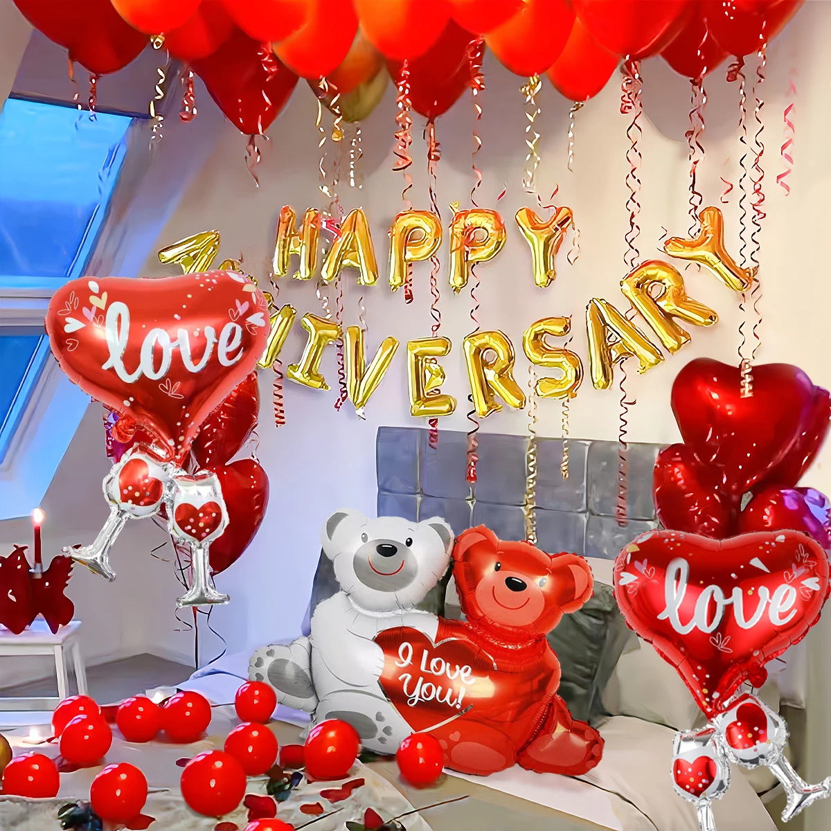 1set Valentine's Day anniversary balloons, Valentine's Day party, I love you, proposal, anniversary, romantic props balloons