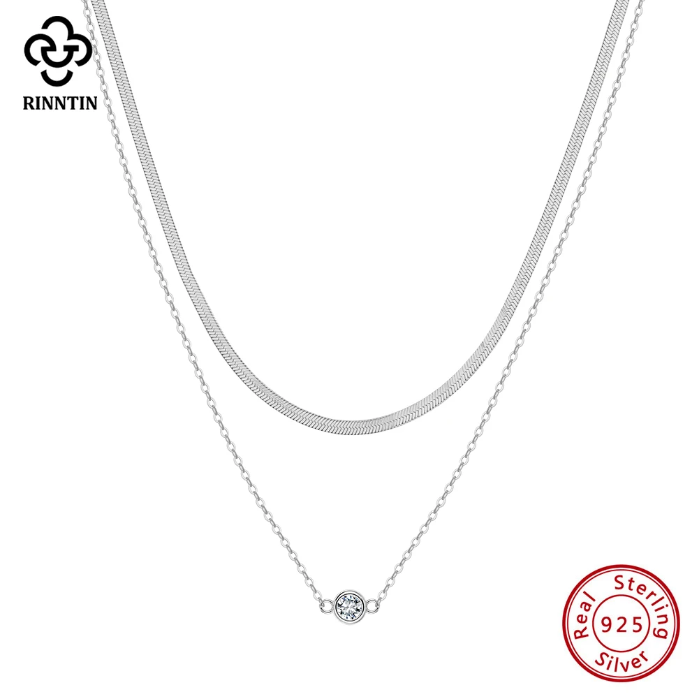 Rinntin Elegant 925 Sterling Silver Layered Choker Necklace for Women Sexy Summer Neck Chain Jewelry Accessory BQN44