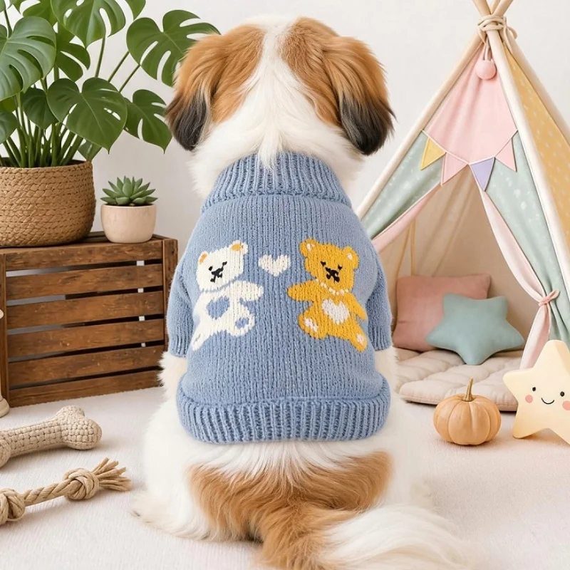 Hundepullover mit Bärenmuster, warme, weiche Hundekleidung, modischer Rollkragenpullover für Welpen, gemütlicher Strickpullover für Haustiere, süßer Katzenpullover, Bekleidung für Bichon. – Detail 8