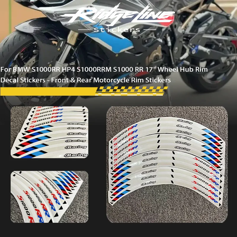 

For BMW S1000RR HP4 S1000RRM S1000 RR 17" Wheel Hub Rim Decal Stickers - Front & Rear Motorcycle Rim Stickers