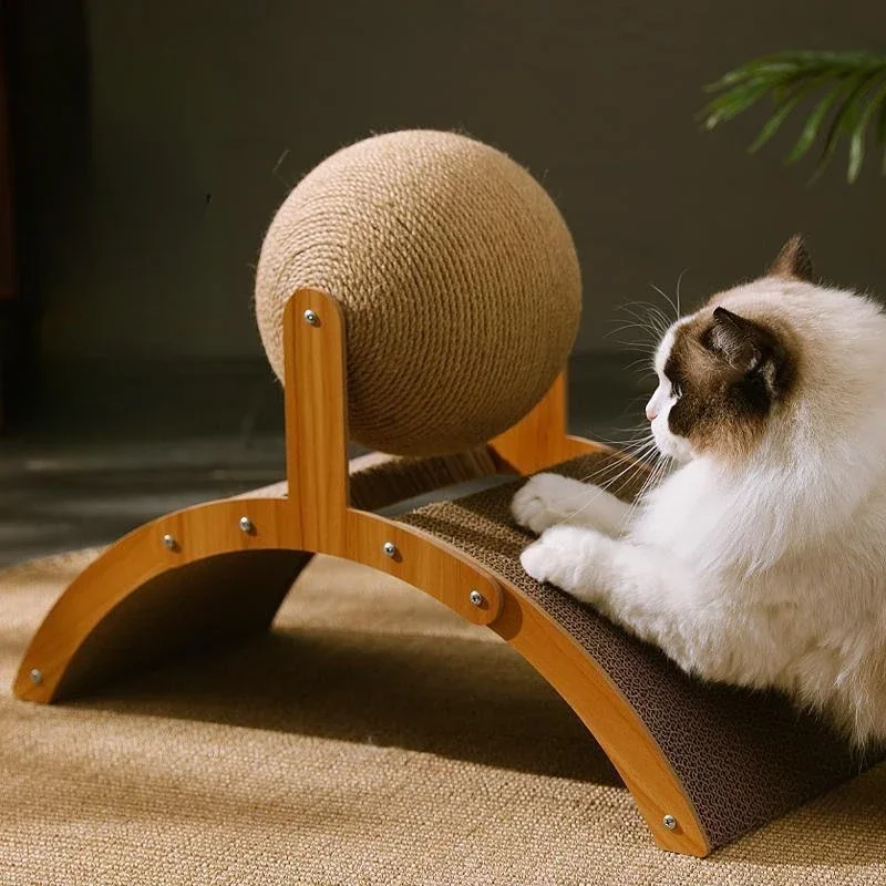 Wooden Cat Scratcher Wear-Resistant Grinding Paw Toy Scratch Board 2 in 1 Sisal Scratching Ball Scrapers for Cats Scraper