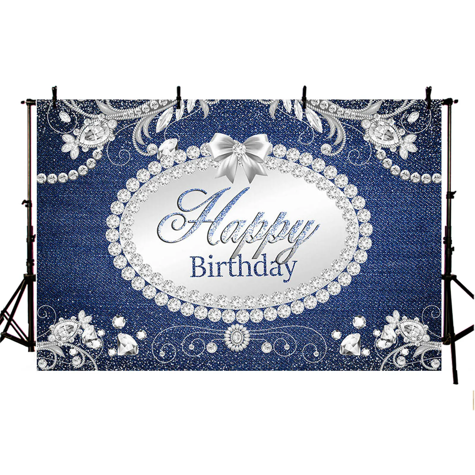 AIBIIN Denim Diamond Birthday Backdrop for Women Photography Background Decoration Cake Table Banner Photo Studio Photo Prop