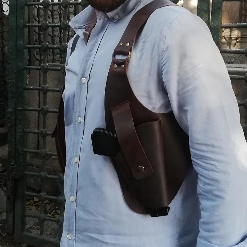 

Medieval Steampunk Shoulder Chest Gun Bag Festival Pistol Holder Vintage PU Leather Wallet Pocket Anti Theft Harness Holster Bag