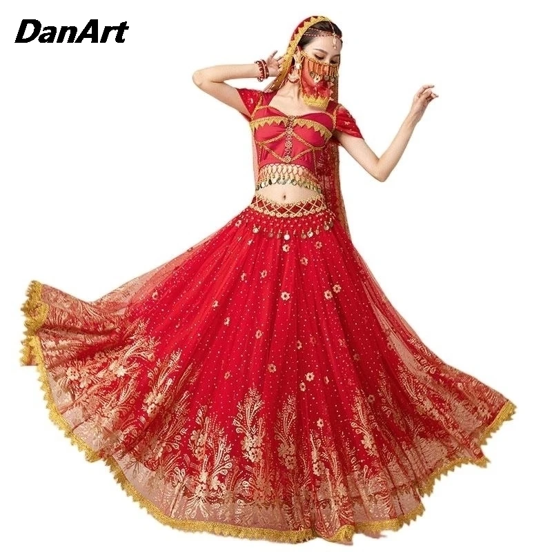 Donne adulto principessa Sari abbigliamento arabo danza del ventre Costume vestito danza Performance grande Swing abito lungo Festival Rave Outfit