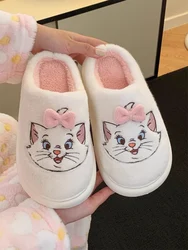 Disney zapatos de felpa de dibujos animados para mujer, Zapatillas de algodón antideslizantes, cálidas, para interiores, para el hogar, Mary Cat, Invierno