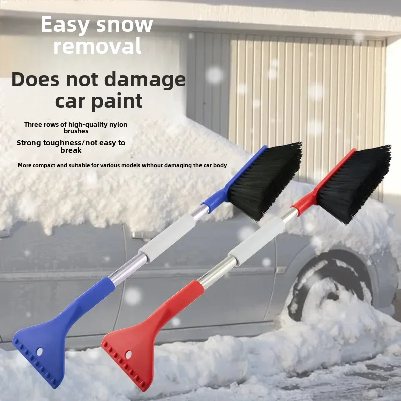 Car Snow Brush Ice Scraper Aluminum Alloy Long Handle EVA Sponge Grip Flexible Nylon Bristles Auto Windshield Snow Removal Broom