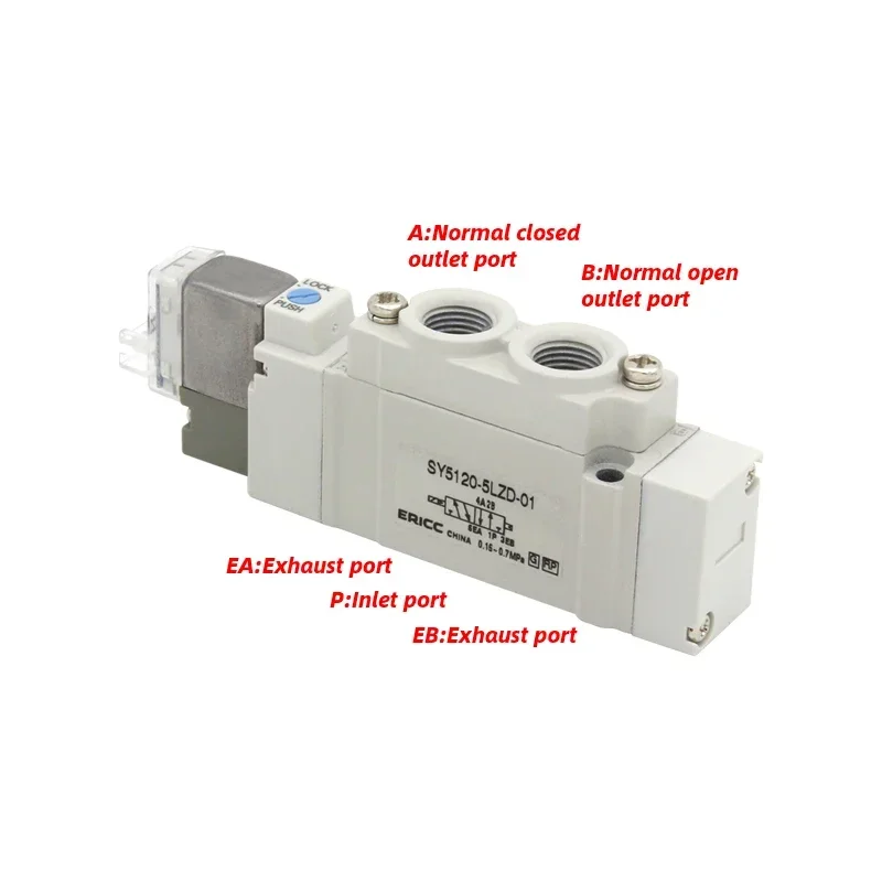 High Quality SMC Type 5 port 2 Solenoid Valve SY3120 SY5120 SY7120-4LZD/5LZD/6LZD Normal Close Internal Pilot Automation Valve