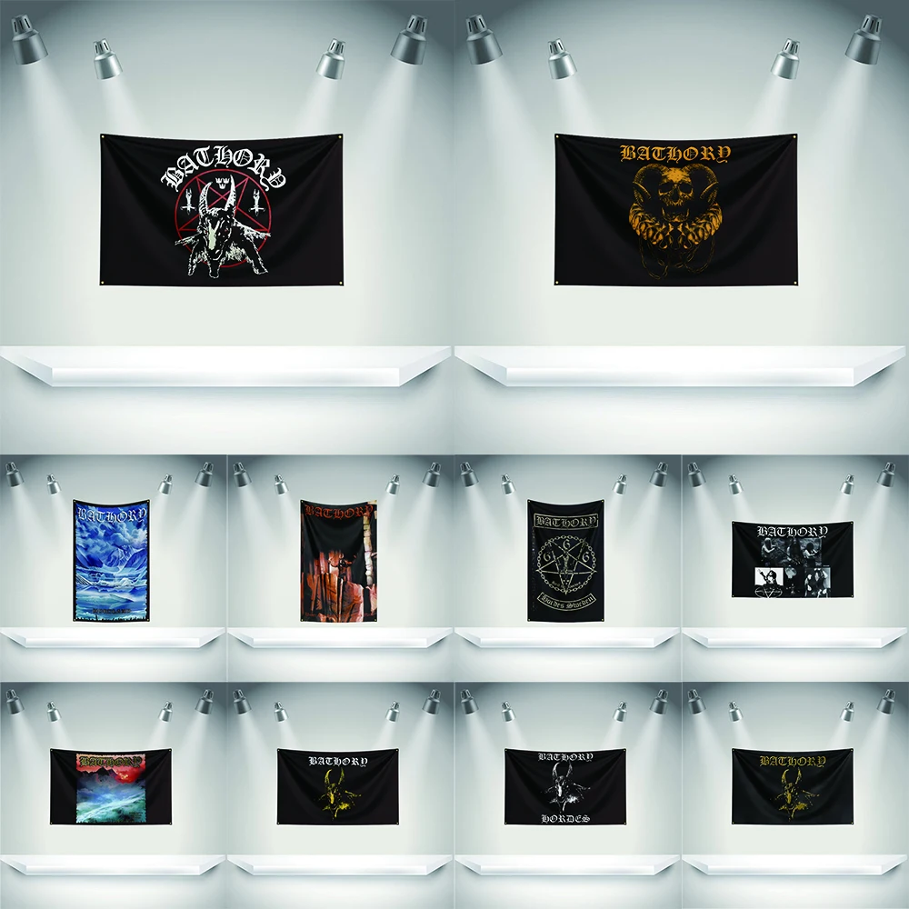 B-Bathorys Flag Rock Music Band Banner   HD Printing Tapestry Exhibition, Music Band Fans, Garage Decor