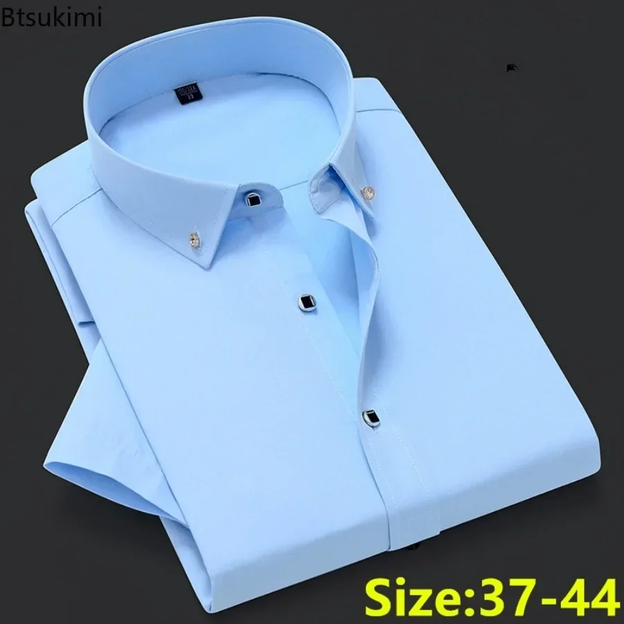 Fashion New Men\'s Short Sleeve Dress Shirts Summer Solid Slim Office Business Formal Shirts Men Casual Social Blouses Oversized