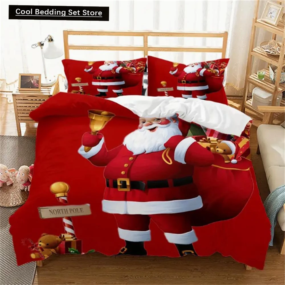 

3-Piece Merry Christmas Microfiber Duvet Cover Set - Santa Claus Pattern Bedding for Bedroom Guest Room - Soft, Hypoallergenic