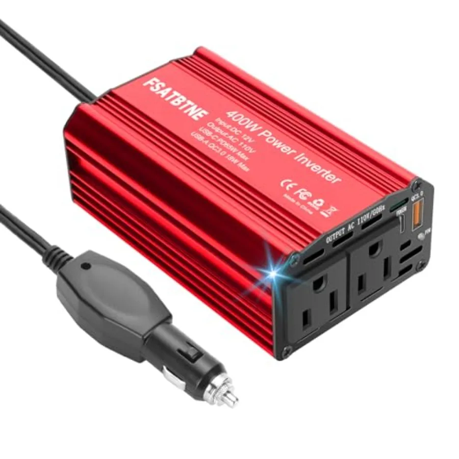 

400W Power Inverter, DC 12V to 110V AC Car Plug Adapter Outlet Converter with [65W PD USB-C] and [18W QC USB-A] Fast Charging P