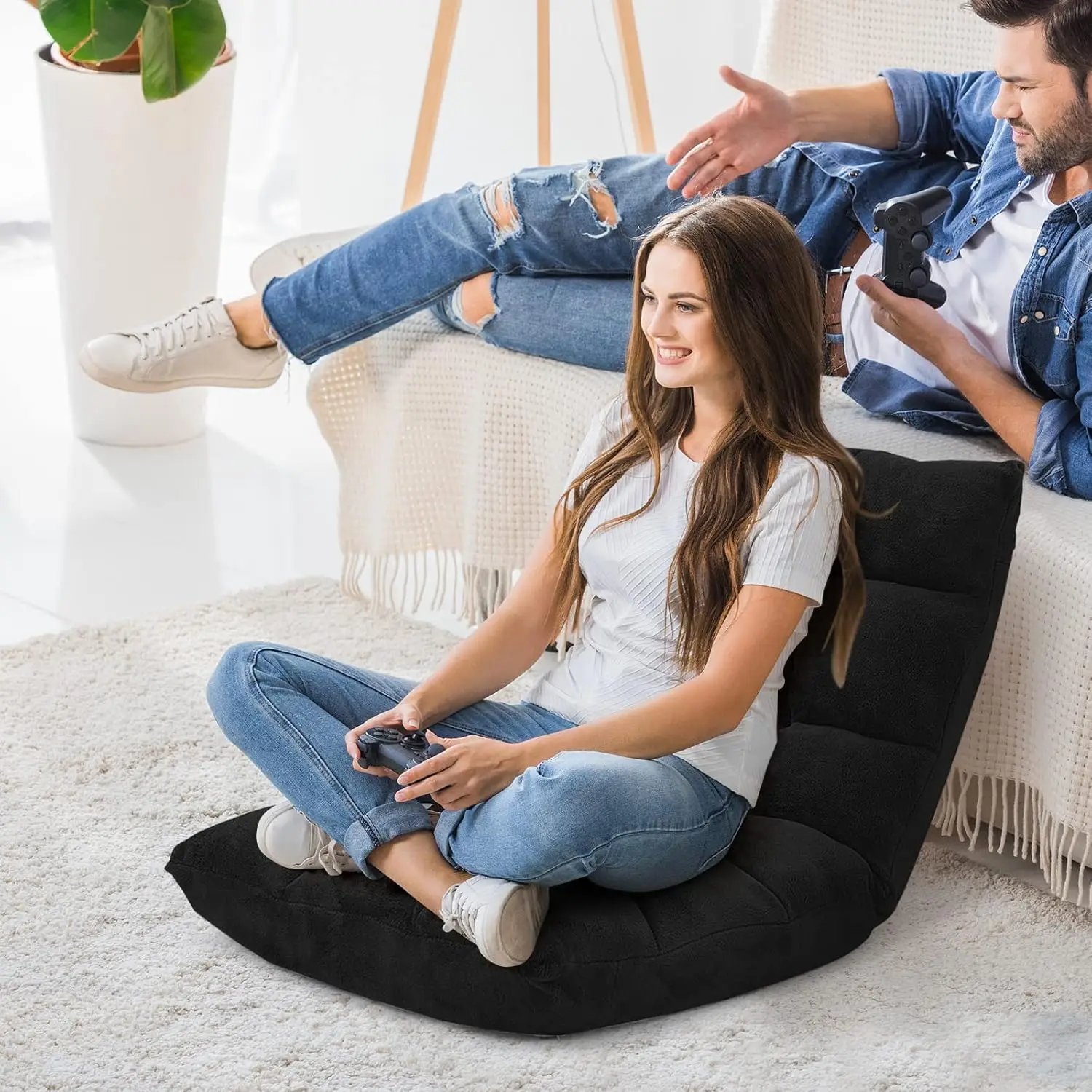 Adjustable Gaming Chair, Video Gaming Chairs with Back Support, Alloy Steel Frame, Soft Coral Fleece, Lazy Sofa Lounge