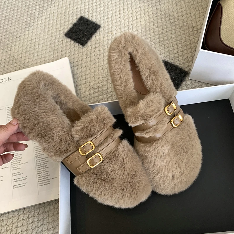 ZOOKERLIN Cute 2025 Indoor Home Women\'s Pumps Warm Soft Plush Slippers Non-slip Outdoors Fur Slides Solid Color Cute Woman Shoes