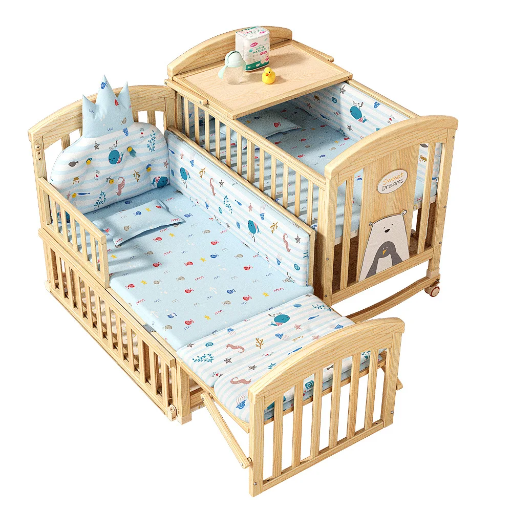 

New Good Quality Cheap Baby Price Bed Multifunctional Wooden Baby Crib Bed Bedroom Furniture Growing Kids Bed