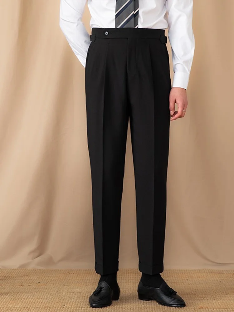 Mr. Lusan Men Non-Ironing Anti-Wrinkle Casual Suit Pants Naples High Waist Straight Pants Gentry Retro All-Matching Pants