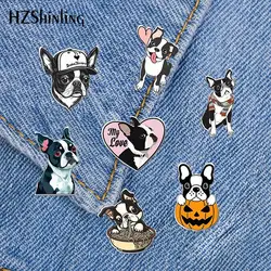 2023 New Boston Terrier Acrylic Lapel Pin Cool Dogs Epoxy Butterfly Clasp Pin Handmade Resin Brooch