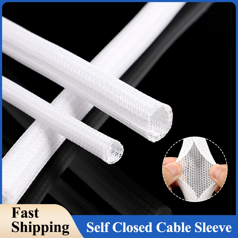 White Self Closed Cable Sleeve 3 5 8 10 13 16 19 25mm PET Braided Insulated USB Wire Power Cord High Protection Split Sleeving