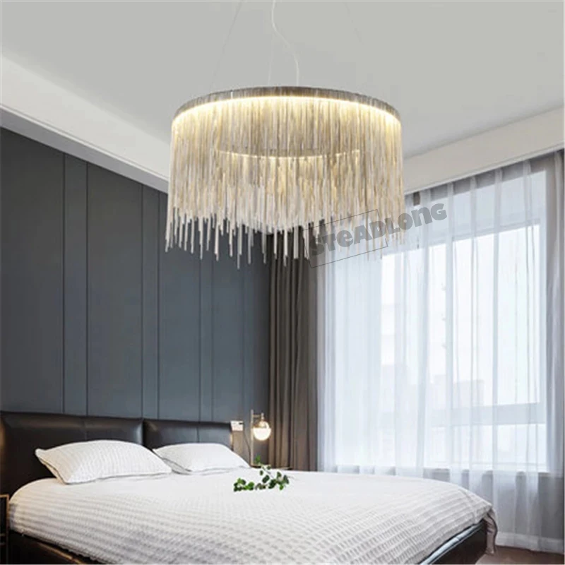 Moderne LED Quaste Aluminium Kette Decke Kronleuchter Postmodernen Stil Anhänger Lampen Esszimmer Wohnzimmer Glanz Decor Hängen Licht