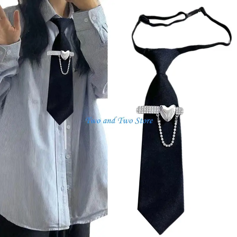 HX6F Professional Pre Tied Rhinestones Necktie Women and Girls Suitable for Business Conferences and Office