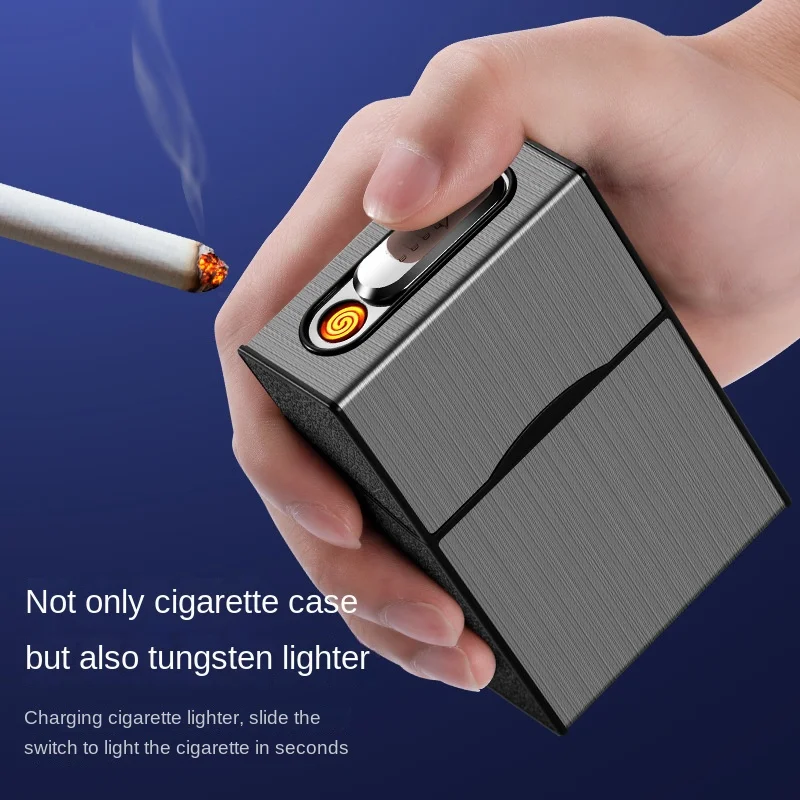 20 Thick Cigarette Case Tungsten Wire Igniter USB Charging Lighter Outdoor Waterproof and Moisture proof Electronic Lighters New view 2
